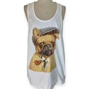 Frenchie Bulldog graphic tank top, unisex large white dog lovers sleeveless top